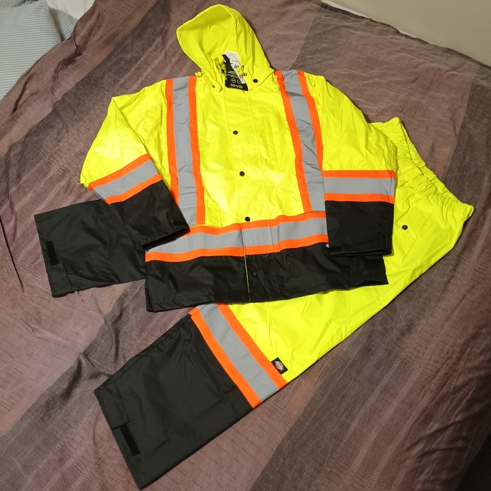 Dickies Hi Vis 2-Piece Safety Rain Suit yellow black orange 3M men size MEDIUM